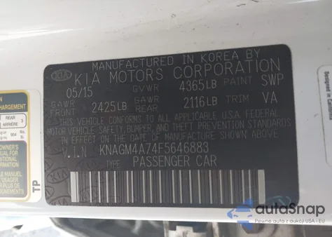 2015 Kia Optima Lx из США, поврежденный, VIN KNAGM4A74F5646883